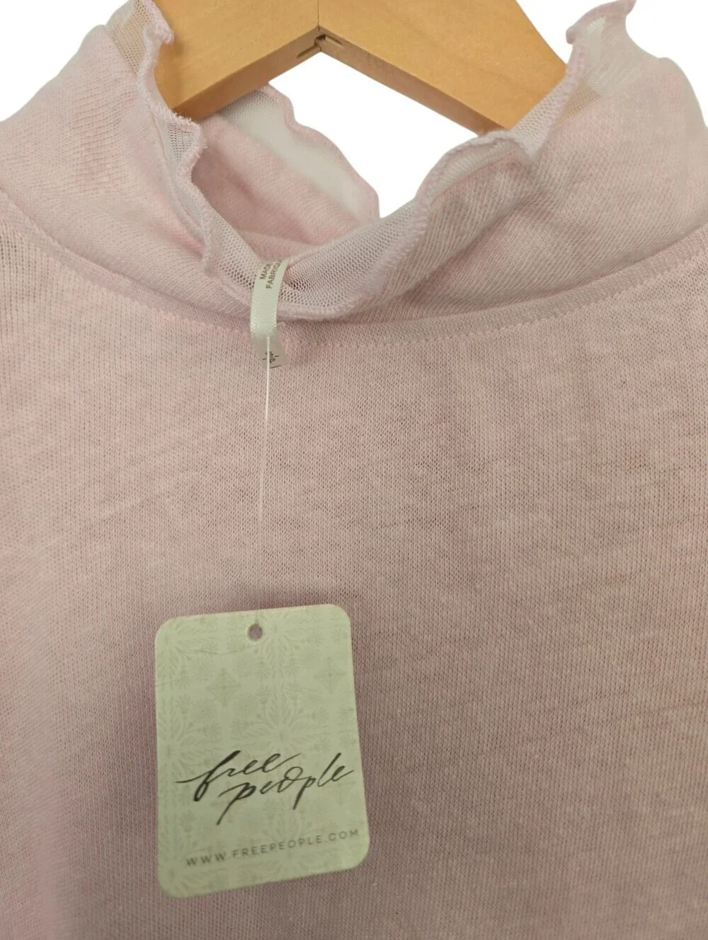 NWT  Free People Pink Mock Neck Layered Mesh Sleeve Top | Balletcore Small